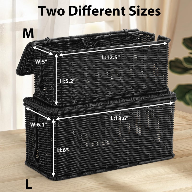 ZhiYo Handmade Cable Management Box, Imitation Rattan Cord Organizer Cord Hider Box, Desk Cord Management Box to Hide Cords and Power Strip L12.5 W5 H5.2 CB2412 Deep Speckled Brown - Image 4