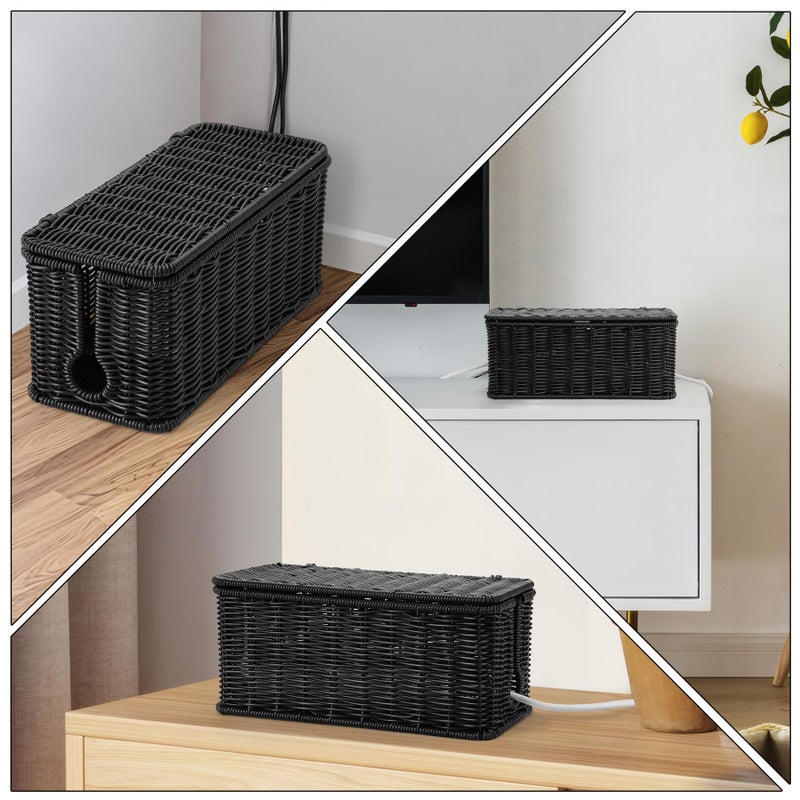 ZhiYo Handmade Cable Management Box, Imitation Rattan Cord Organizer Cord Hider Box, Desk Cord Management Box to Hide Cords and Power Strip L12.5 W5 H5.2 CB2412 Deep Speckled Brown - Image 3