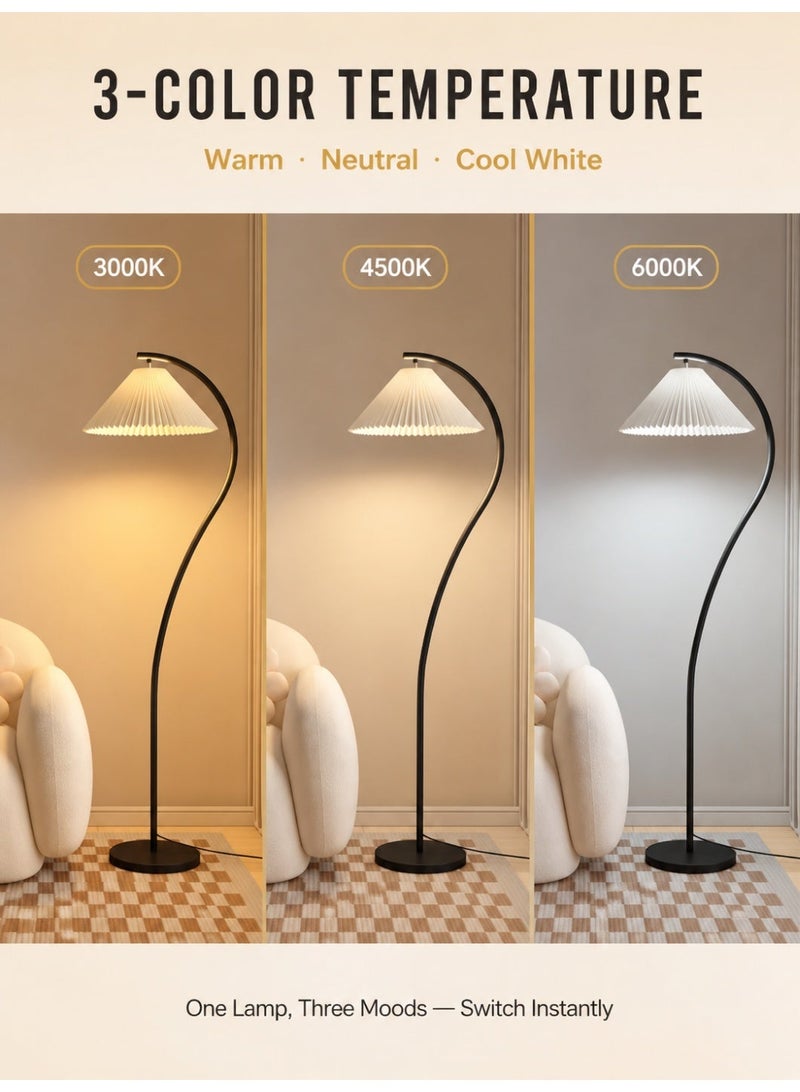 Floor lamp, modern floor lamp, living room, bedroom, bedside table lamp, Japanese style pleated ambient light, adjustable angle, three-color light change: warm light, white light, neutral light. - Image 3