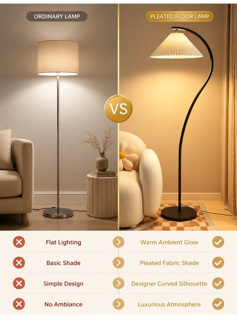 Floor lamp, modern floor lamp, living room, bedroom, bedside table lamp, Japanese style pleated ambient light, adjustable angle, three-color light change: warm light, white light, neutral light. - Image 4