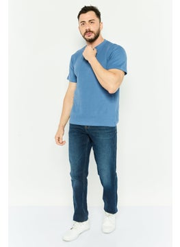 Threadbare Men Crew Neck Short Sleeve Textured T Shirt, Blue  - Image 2