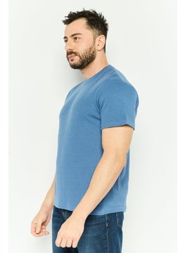 Threadbare Men Crew Neck Short Sleeve Textured T Shirt, Blue  - Image 3