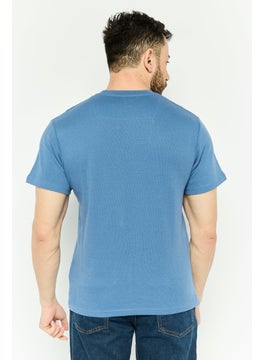Threadbare Men Crew Neck Short Sleeve Textured T Shirt, Blue  - Image 4