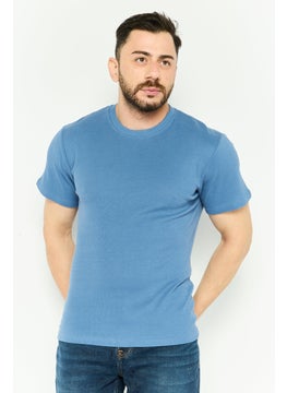 Threadbare Men Crew Neck Short Sleeve Textured T Shirt, Blue  - Image 1