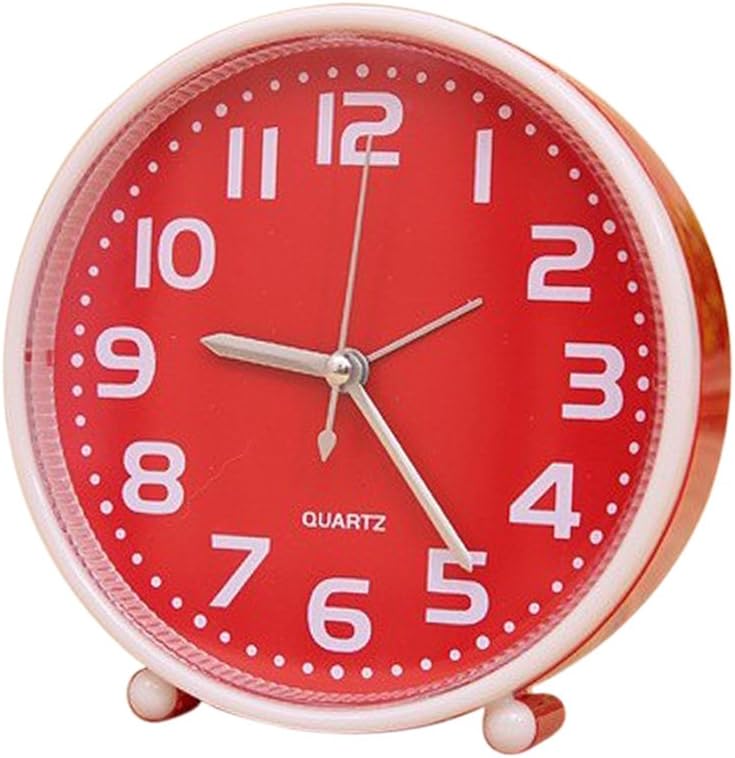 klarako Alarm Clocks NonTicking for Bedrooms, Smart Tickless AA Battery Powered Travel Alarm Clock with Nightlight, Silent No Ticking Bedside Clock Red, 5 Inch Diameter - Image 1