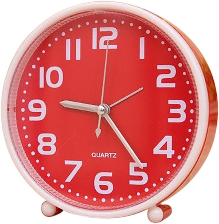 klarako Alarm Clocks NonTicking for Bedrooms, Smart Tickless AA Battery Powered Travel Alarm Clock with Nightlight, Silent No Ticking Bedside Clock Red, 5 Inch Diameter - Image 5