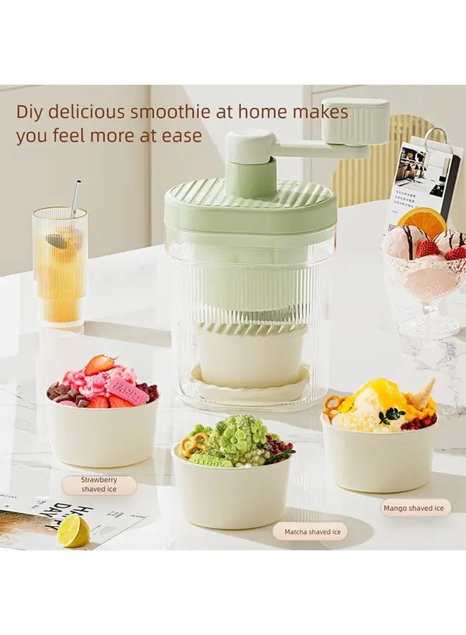 Portable Hand Cranked Ice Crusher Machine Manual Snow Cone Maker With 3 Bowls And 6 Discs No Electricity Needed Durable Plastic Construction Vibrant Green And White Design For Summer Parties Outdoor Activities Home Use Easygrip Handle