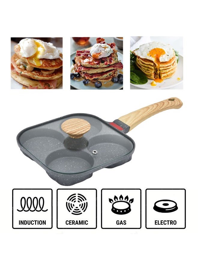 MIHUNTER Fried Egg Pan, Egg Frying Pan with Lid Nonstick 4 Cups Pancake Pan Aluminium Alloy Cooker for Breakfast(Black) - Image 2