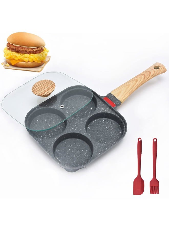 MIHUNTER Fried Egg Pan, Egg Frying Pan with Lid Nonstick 4 Cups Pancake Pan Aluminium Alloy Cooker for Breakfast(Black) - Image 1