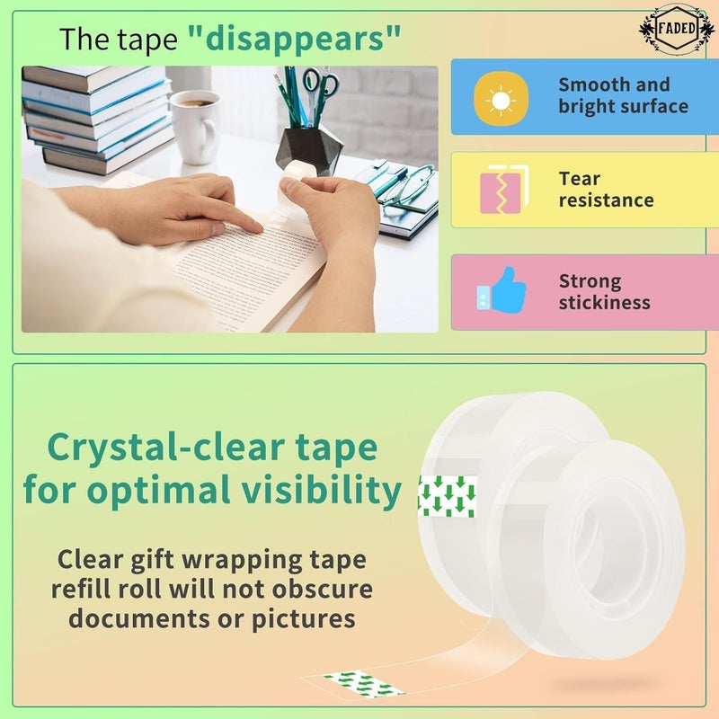 Faded Transparent Tape Refills – 25mm Wide Clear Glossy Adhesive Tape, 33 Meter Each Roll, All-Purpose Stationery Tape for Office, School, Home, Gift Wrapping, and Everyday Use (6 Rolls) - Image 4