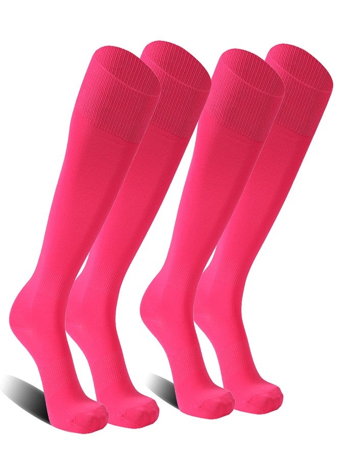FOOTPLUS Neon Pink Womens Breast Cancer Volleyball Softball Socks for Women 10-13,Knee High Team Sports Volleyball Softball Soccer Baseball Homecoming Socks for Back to School,2 Pairs,Large - Image 1