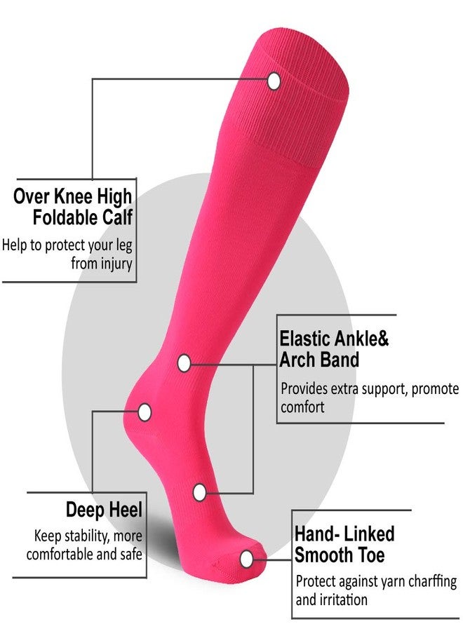 FOOTPLUS Neon Pink Womens Breast Cancer Volleyball Softball Socks for Women 10-13,Knee High Team Sports Volleyball Softball Soccer Baseball Homecoming Socks for Back to School,2 Pairs,Large - Image 4