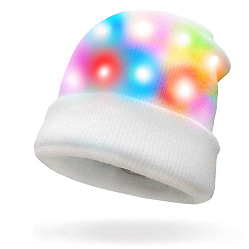 Luwint LED Glow Blink Knit Beanie Hat - Light Up Party Costume Show Cap Toys for Boy Girl (White Neon) - Image 1