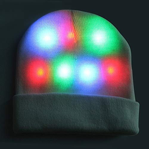 Luwint LED Glow Blink Knit Beanie Hat - Light Up Party Costume Show Cap Toys for Boy Girl (White Neon) - Image 2