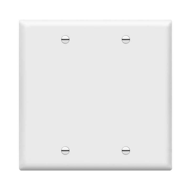 ENERLITES Double Blank Device Wall Plate, Gloss Finish, Standard Size 2-Gang 4.50" x 4.57", Polycarbonate Thermoplastic, 8802-W, White - Image 1