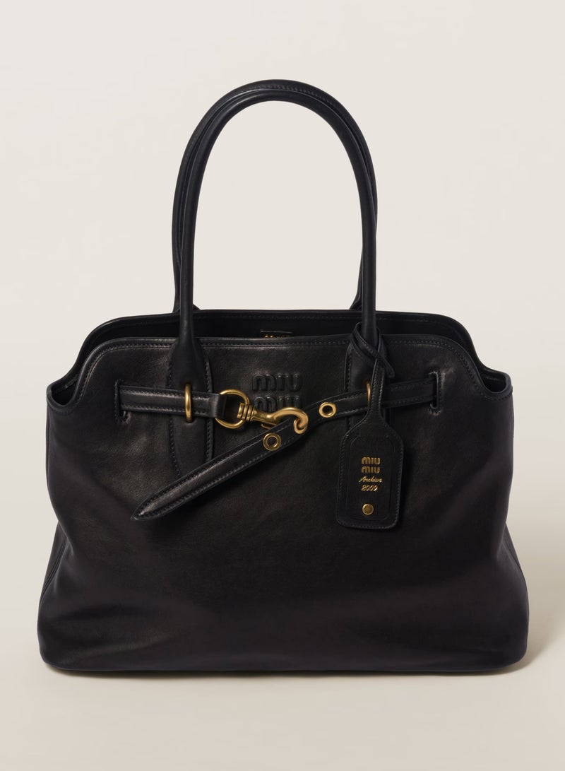 Miu Miu Miu Aventure Nappa Leather Bag,  Women's Tote Bag, Women's Shoulder Bag, Women's Hand Bag, Women's Cross Body Bag, Women's Travel Bag, Black-40cm - Image 1