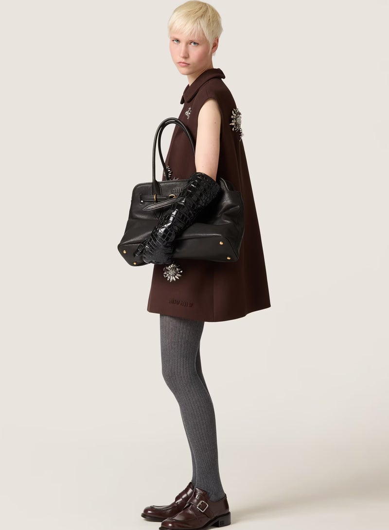 Miu Miu Miu Aventure Nappa Leather Bag,  Women's Tote Bag, Women's Shoulder Bag, Women's Hand Bag, Women's Cross Body Bag, Women's Travel Bag, Black-40cm - Image 2