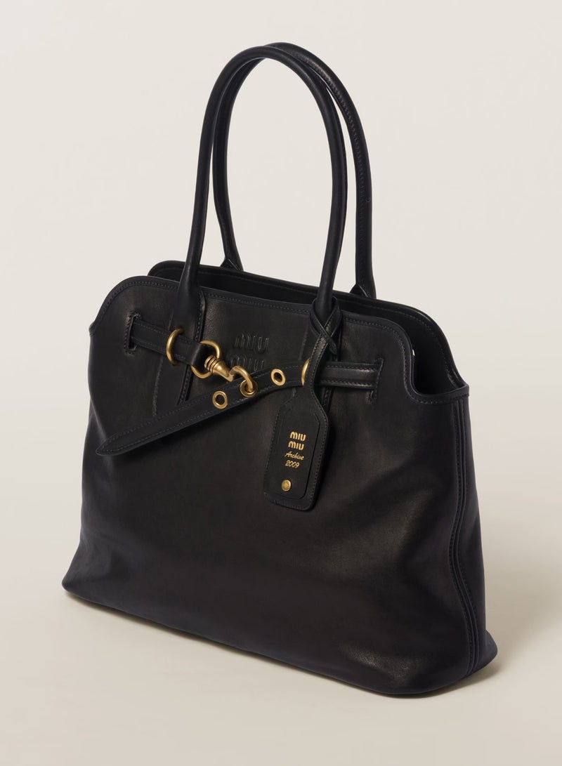 Miu Miu Miu Aventure Nappa Leather Bag,  Women's Tote Bag, Women's Shoulder Bag, Women's Hand Bag, Women's Cross Body Bag, Women's Travel Bag, Black-40cm - Image 3