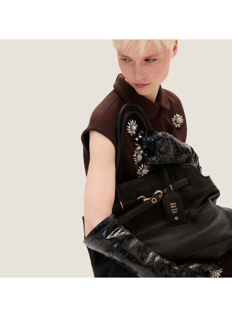 Miu Miu Miu Aventure Nappa Leather Bag,  Women's Tote Bag, Women's Shoulder Bag, Women's Hand Bag, Women's Cross Body Bag, Women's Travel Bag, Black-40cm - Image 5