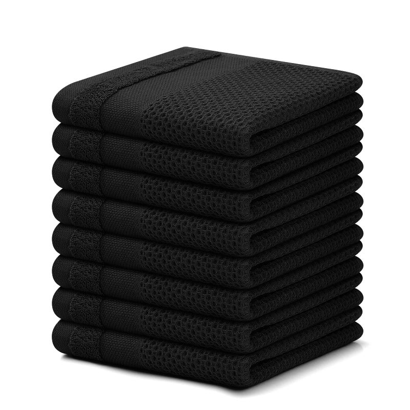 Homaxy 100 Cotton Dish Cloths 8 Pack  12 x 12 Inches Waffle Weave Super Soft and Absorbent Dish Towels Quick Drying Dishcloths Black