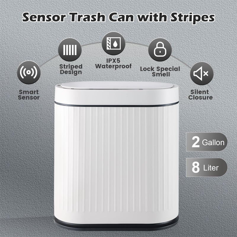 SYNCVIBE Bathroom Sensor Trash Can with Lid Automatic 2 Gallon Smart Garbage Can Bathroom Decor, 7.5 Liter Small Trash Bin, Motion Sensor Waterproof Wastebasket for Office, Bedroom, White Black - Image 5