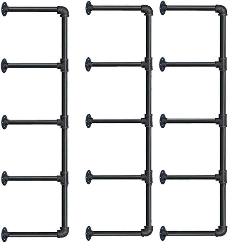 Tianman Industrial Wall Mount Iron Pipe Shelf Shelves Shelving Bracket Vintage Retro Black DIY Open Bookshelf DIY Storage offcie Room Kitchen Shelves (3Pcs,52" Tall,12" deep) - Image 4