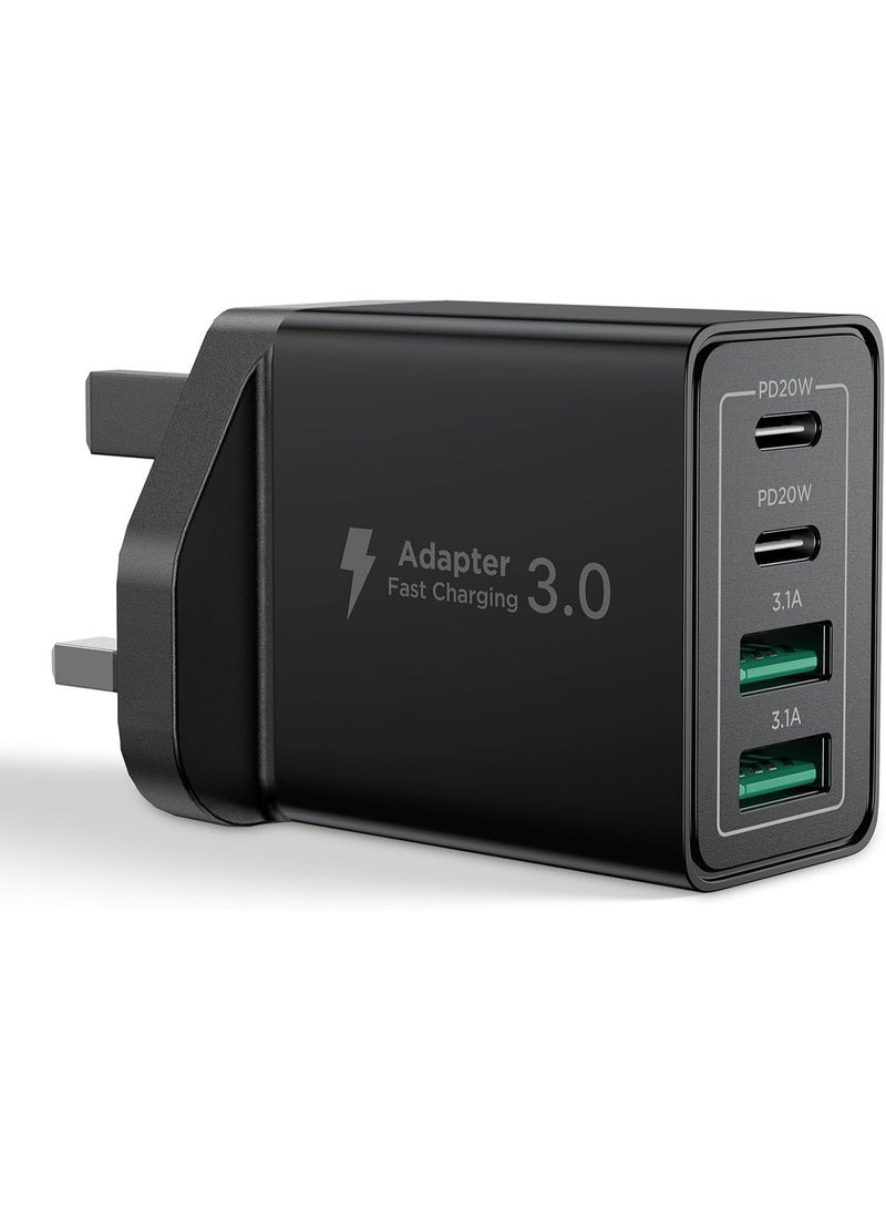 شاحن سريع رباعي المنافذ USB-C بقوة 40 واط لأجهزة iPhone، مزود بمقبس USB-C متعدد المنافذ، وشاحن جداري USB لأجهزة iPhone 17 و16 و15 و14 و13، وiPad Pro/Air، وGalaxy S24 وS23، وMacBook Pro/Air، وأجهزة الكمبيوتر المحمولة من Dell وHP - Image 1