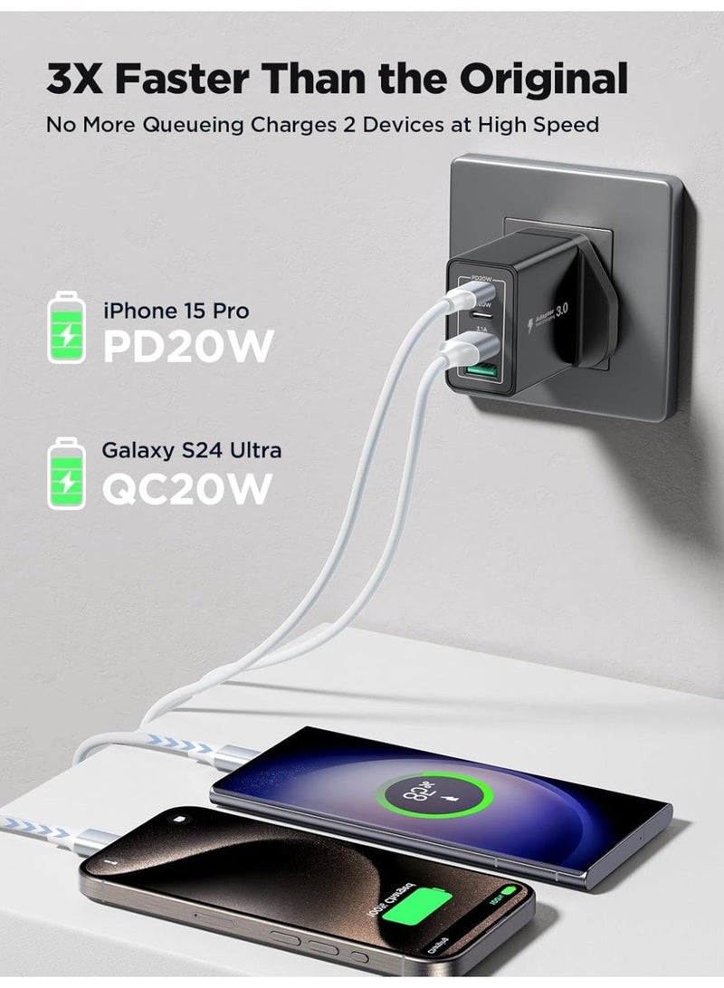 شاحن سريع رباعي المنافذ USB-C بقوة 40 واط لأجهزة iPhone، مزود بمقبس USB-C متعدد المنافذ، وشاحن جداري USB لأجهزة iPhone 17 و16 و15 و14 و13، وiPad Pro/Air، وGalaxy S24 وS23، وMacBook Pro/Air، وأجهزة الكمبيوتر المحمولة من Dell وHP - Image 4