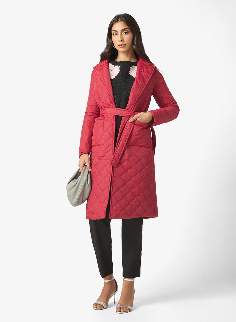 ELLA Mid Length Quilted Jacket With Belt - Image 4