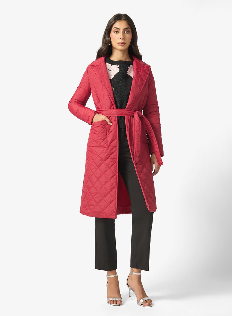 ELLA Mid Length Quilted Jacket With Belt - Image 1