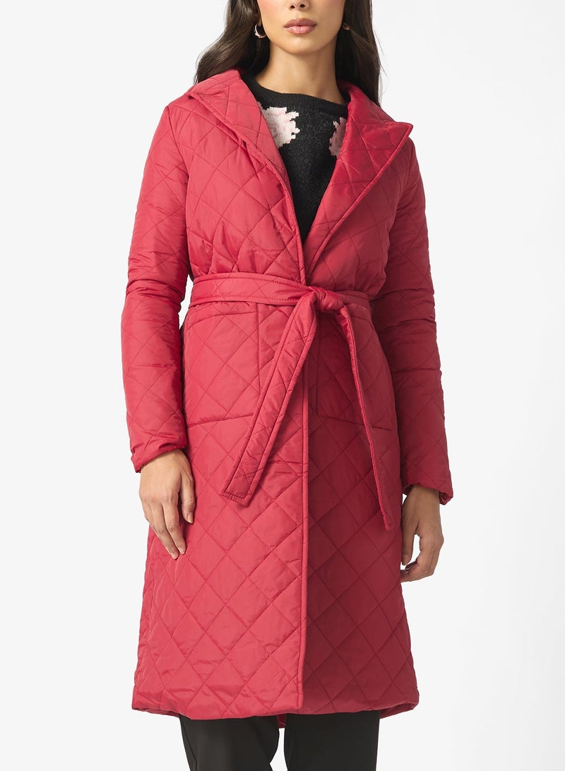 ELLA Mid Length Quilted Jacket With Belt - Image 4