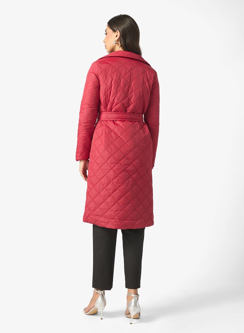 ELLA Mid Length Quilted Jacket With Belt - Image 3