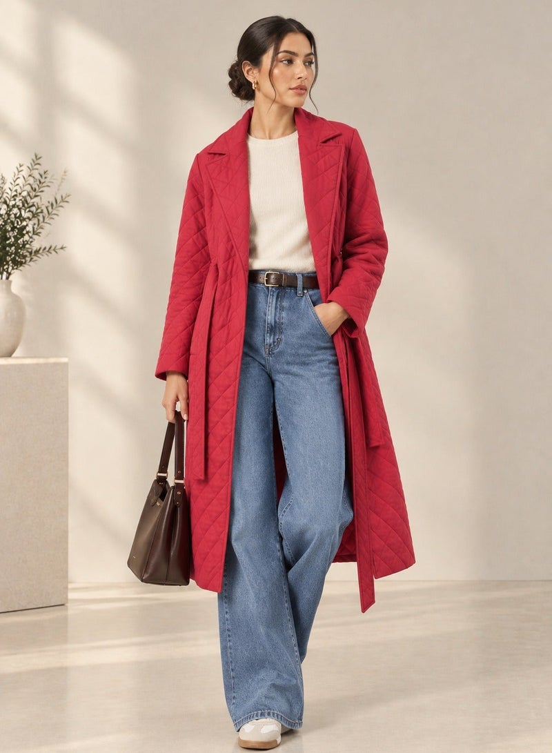 ELLA Mid Length Quilted Jacket With Belt - Image 1