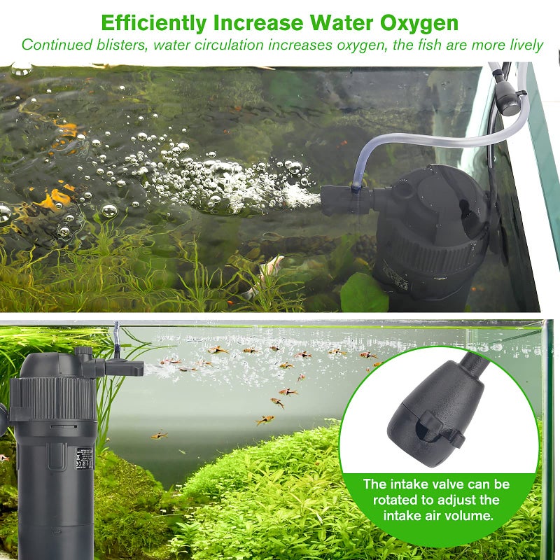 hygger 4-in-1 Submersible U-V Filter Pump, Internal Green Water Killer with Timer, 210GPH 8W Adjustable Fish Tank Filter, Increase Oxygen for 40-80 Gallon Aquarium Tank - Image 4