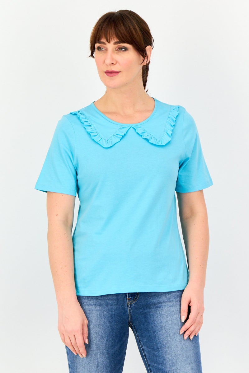 VERO MODA I Scenery by Vero Moda Women Crew Neck Short Sleeve Solid T Shirt, Light Blue - Image 1