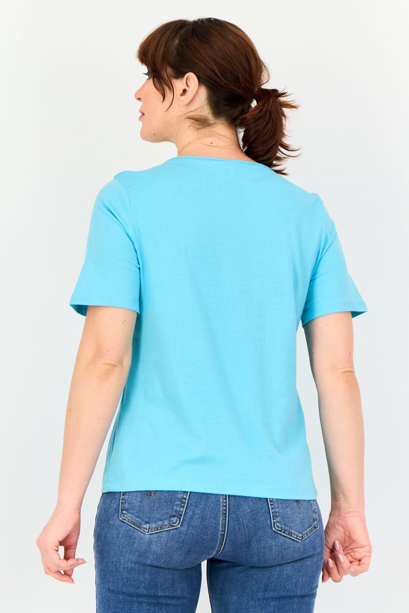 VERO MODA I Scenery by Vero Moda Women Crew Neck Short Sleeve Solid T Shirt, Light Blue - Image 3