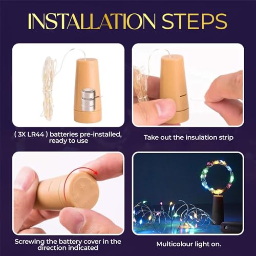 PARTISH Multi Color Bottle Cork Lights for Diwali Decoration (Pack of 10) | String Lights Waterproof Battery Operated for Jar Party Wedding Christmas Festival Bar Decoration (Multi) - Image 3