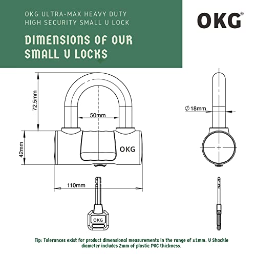 OKG Small U Lock - 4 Keys, Heavy Duty 18mm Hardened Alloy Steel Shackle - Anti-Cut/Anti-Pry Security Chain Lock for Motorcycle, E-Bike, Trailer (No Security Chain) - Image 2