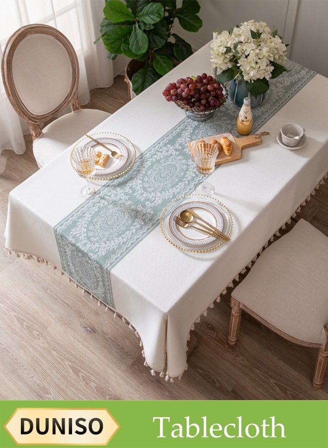DUNISO Rectangular tablecloth, all cotton tablecloth with tassels, dust-proof coffee table cover cloth, heat-resistant and wear-resistant, suitable for dining tables, desks, dressing tables, counters, coffee tables, 100 * 160cm - Image 1
