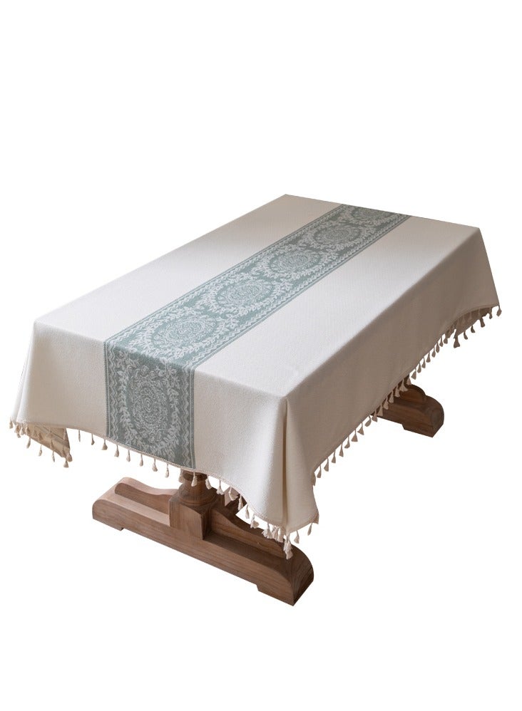 DUNISO Rectangular tablecloth, all cotton tablecloth with tassels, dust-proof coffee table cover cloth, heat-resistant and wear-resistant, suitable for dining tables, desks, dressing tables, counters, coffee tables, 100 * 160cm - Image 4