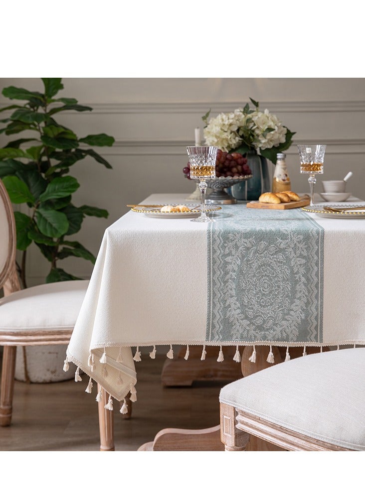 DUNISO Rectangular tablecloth, all cotton tablecloth with tassels, dust-proof coffee table cover cloth, heat-resistant and wear-resistant, suitable for dining tables, desks, dressing tables, counters, coffee tables, 100 * 160cm - Image 5