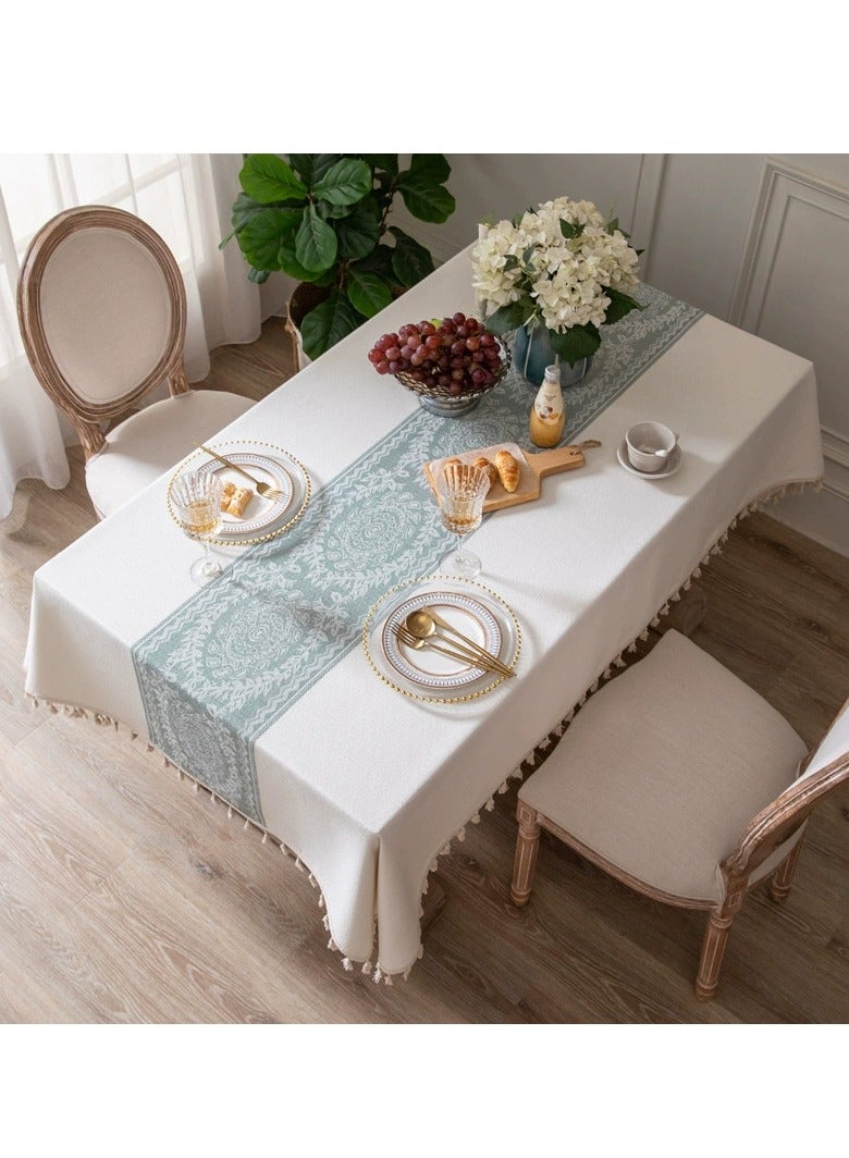 DUNISO Rectangular tablecloth, all cotton tablecloth with tassels, dust-proof coffee table cover cloth, heat-resistant and wear-resistant, suitable for dining tables, desks, dressing tables, counters, coffee tables, 100 * 160cm - Image 3