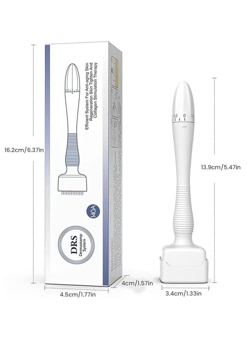 جهاز ديرما ستامب قابل للتعديل من التيتانيوم بتقنية الوخز بالإبر الدقيقة، 140 إبرة، أداة احترافية للعناية بالبشرة والشعر واللحية للرجال والنساء - يدعم نمو الوجه واللحية والشعر، طول الإبرة قابل للتعديل من 0 إلى 0.3 مم - Image 2