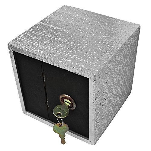 ITOS365 Handcrafted Wooden Money Bank for Kids with Lock & Key | Silver Embossed Square Piggy Bank Coin Box | Savings Box for Boys & Girls | Gift Item | 5 x 5 Inches - Image 3