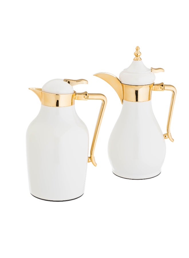 ALASKA Al Joud Thermos Set for Tea and Coffee with an Elegant Design in White With Gold - Image 1