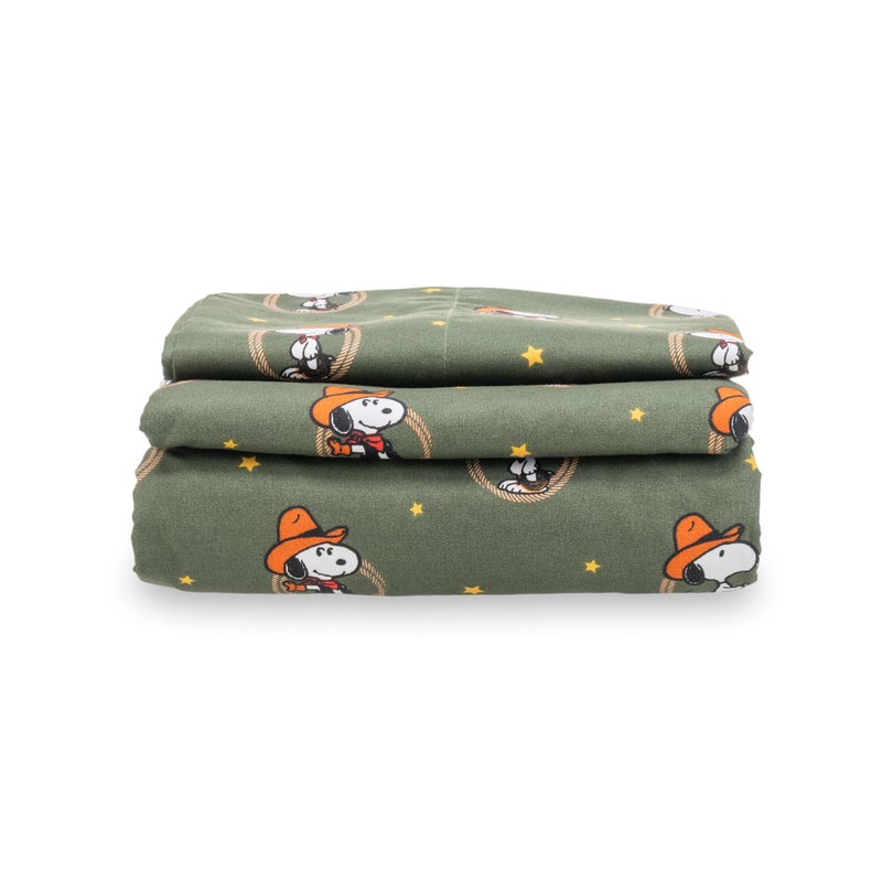 Berkshire Blanket Berkshire Blanket Peanuts Kids Sheet Set Twin Size - 3 Pieces Cute Character Snoopy Printed Soft Microfiber Bed Sheets Snoopy Giddy Up Cowboy Sheets Moss  - Image 1