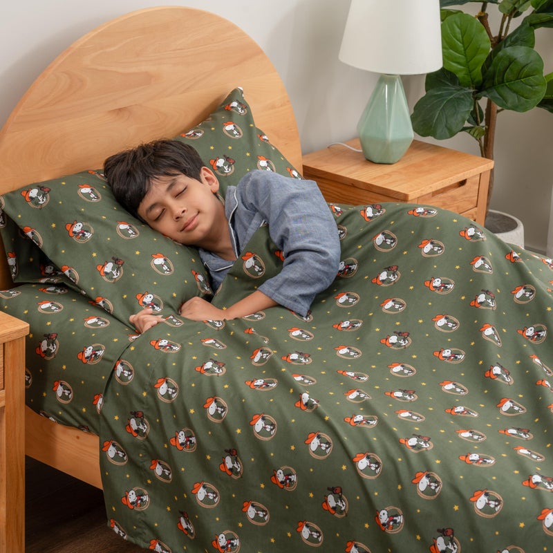 Berkshire Blanket Berkshire Blanket Peanuts Kids Sheet Set Twin Size - 3 Pieces Cute Character Snoopy Printed Soft Microfiber Bed Sheets Snoopy Giddy Up Cowboy Sheets Moss  - Image 2
