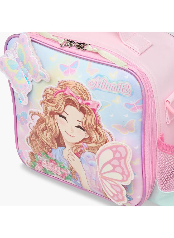 Minmie My Butterfly- Lunch Bag-With Handle & Strap-Printed-Rectangle (Pvc) Pastel Pink \ 22x10x22 - Image 5