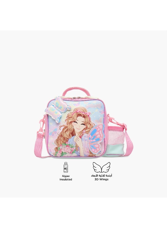 Minmie My Butterfly- Lunch Bag-With Handle & Strap-Printed-Rectangle (Pvc) Pastel Pink \ 22x10x22 - Image 4