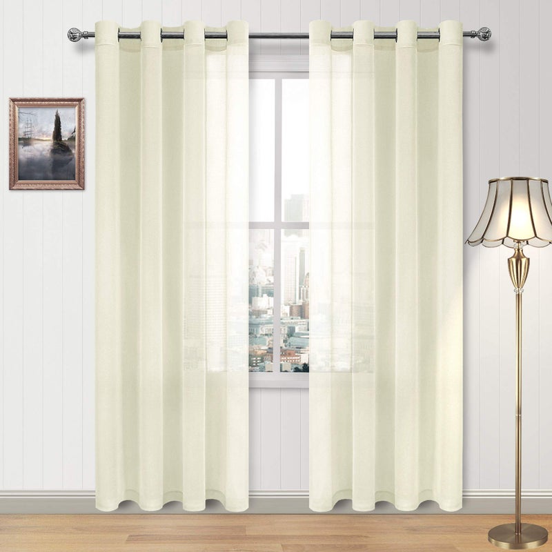 DWCN Ivory Sheer Curtains Linen Look Semi Transparent Voile Grommet Curtains for Living Room Bedroom Drapes 52 x 84 inches Long Set of 2 Panels